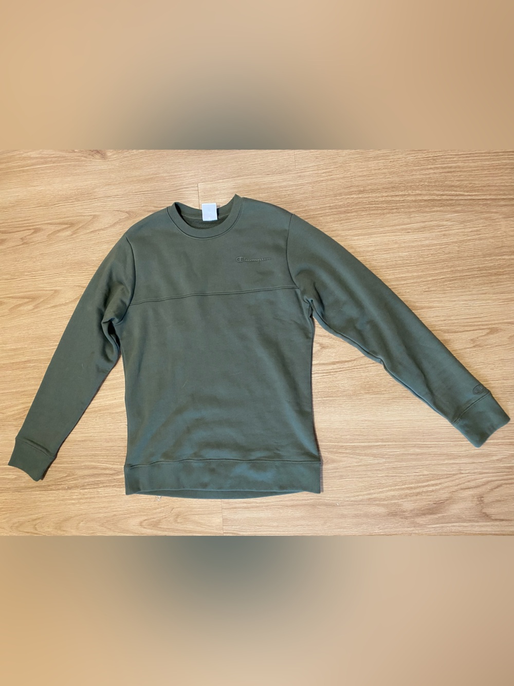 Men’s Champion Crew Neck Sweatshirt Olive Green Medium piping seam